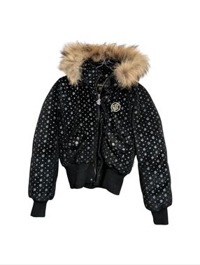 Y2k Rocawear Women's Faux Fur Lined Hoodie Black Puffer Jacket Medium